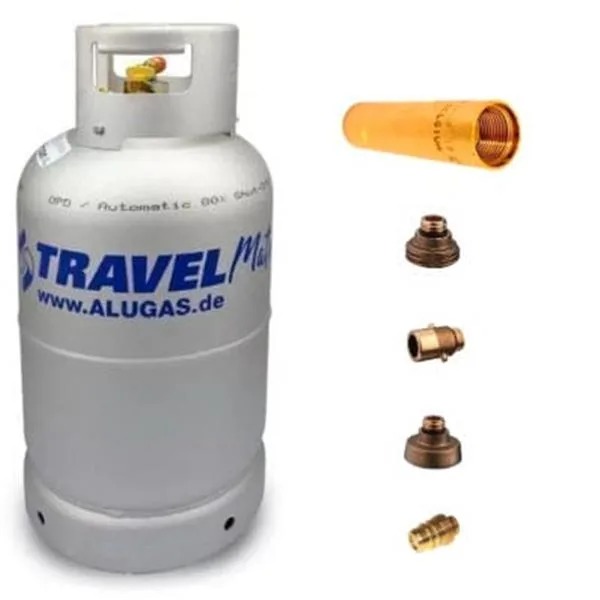 LPG gasfles Aluminium 27l + zijvulling + filter + terugslagklep + 4x vulnippel