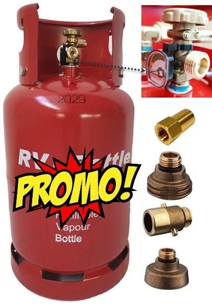 Hervulbare LPG-fles 27L met zijvulling + 3 vulnippels