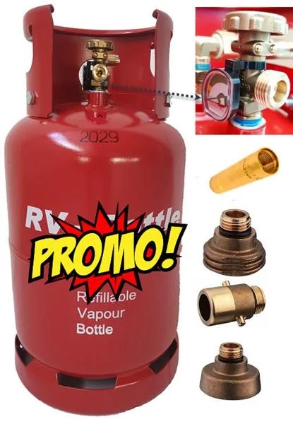 Hervulbare LPG-fles 27L + 3 vulnippels + filter + extra terugslagklep
