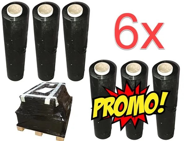 6x Wikkelfolie 50cmx300m Zwart - Veilig Pallettransport