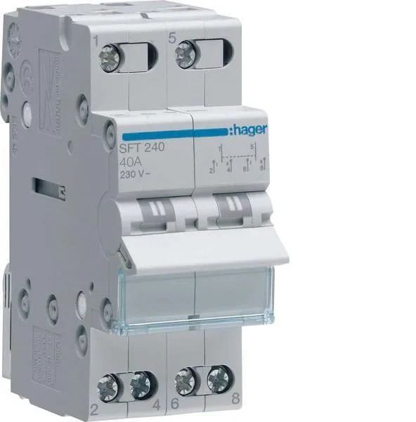 Hager SFT240 2-pole 40A changeover switch I-0-II