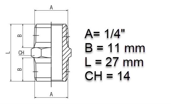 Afmetingen 1/4" inch x 1/4" inch buitendraad