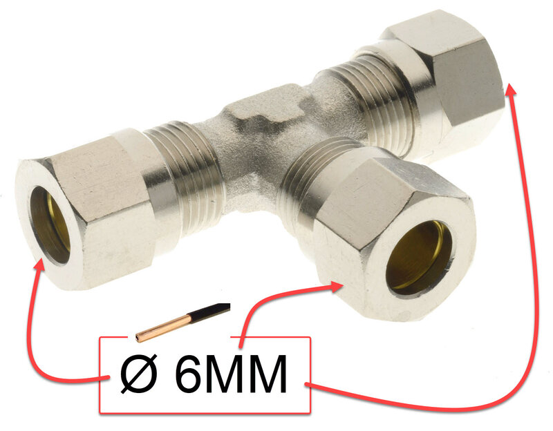 T Raccord à compression pour cuivre 6x6x6mm(chromé)